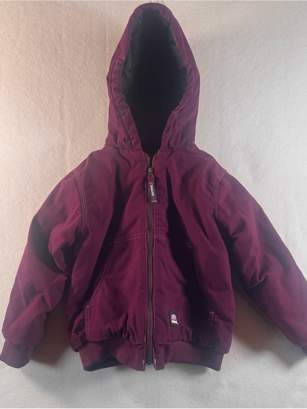 Berne Youth Insulated Hooded Jacket Plum Burgundy Kids Small 7-8 Full Zip
